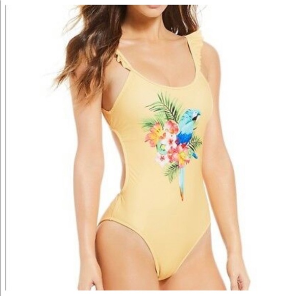 Gianni Bini Other - Gianni Bini Yellow Parrot One Piece bathing suit swim medium blue green pink